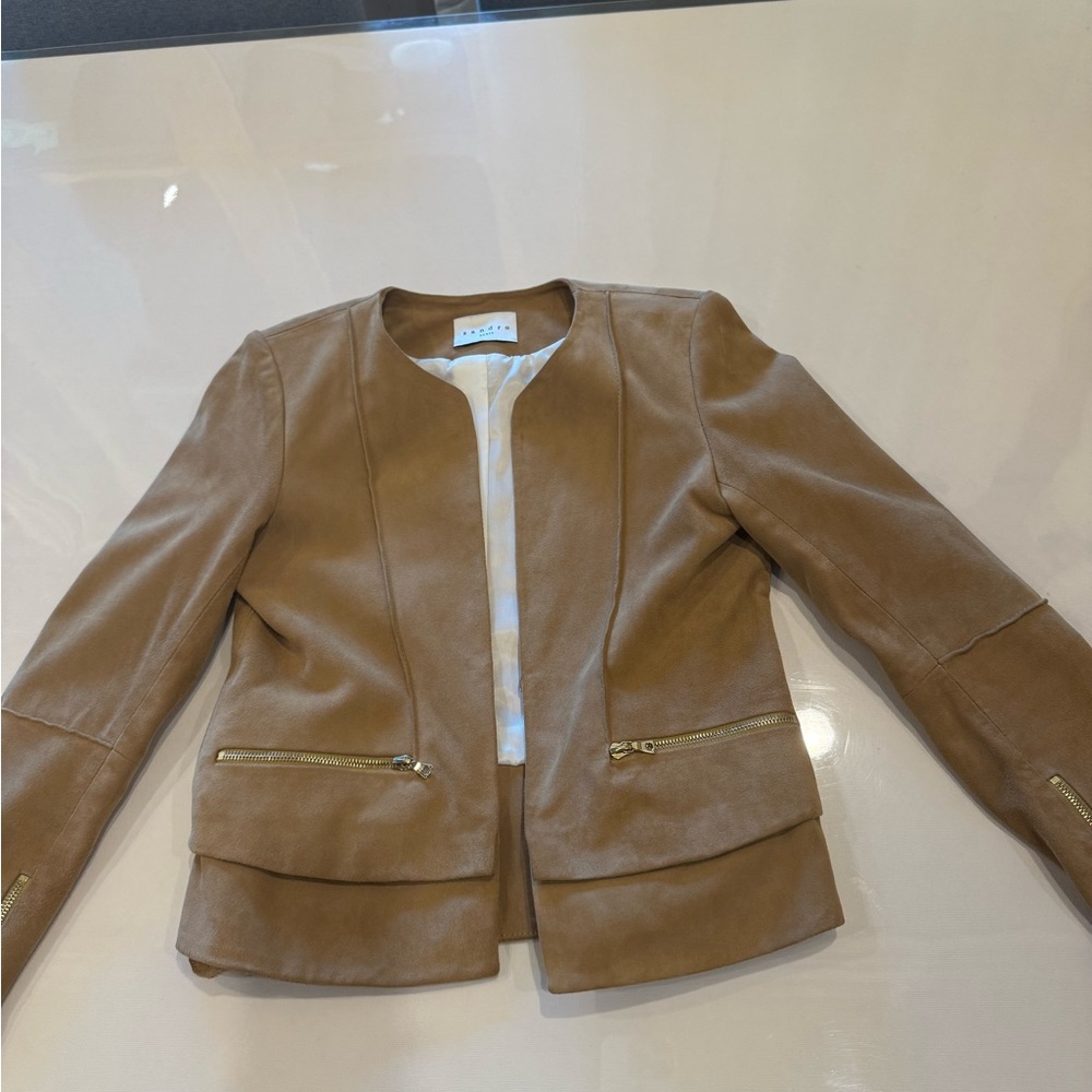 Sandro Tan Suede Leather Jacket